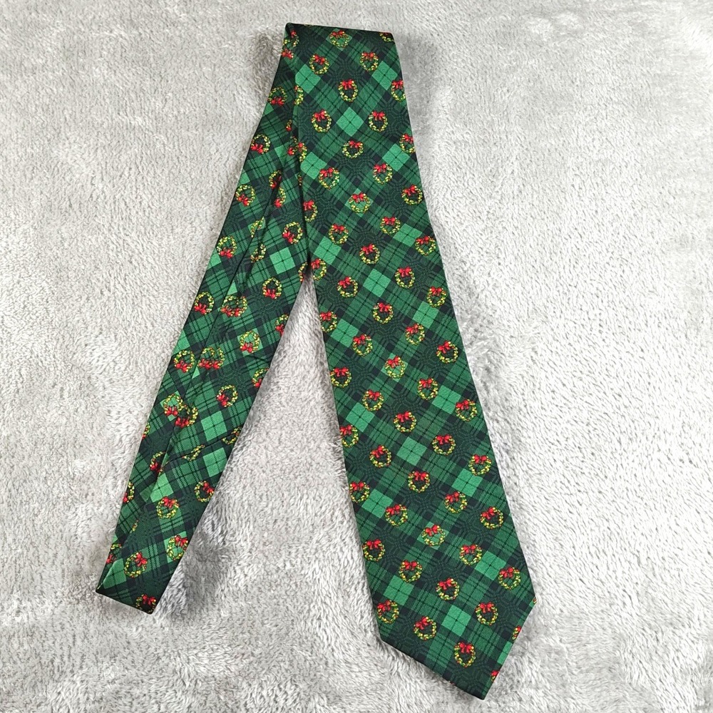 Brooks Brothers Makers Tie Mens Green Plaid Silk Christmas Wreath Made USA New